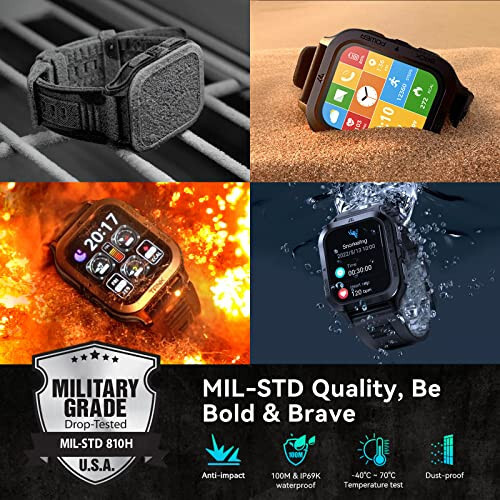 AMAZTIM Smart Watch, 60 Days Extra-Long Battery, 50M Waterproof, Rugged Military Bluetooth Call (Answer/Dial Calls), 1.85