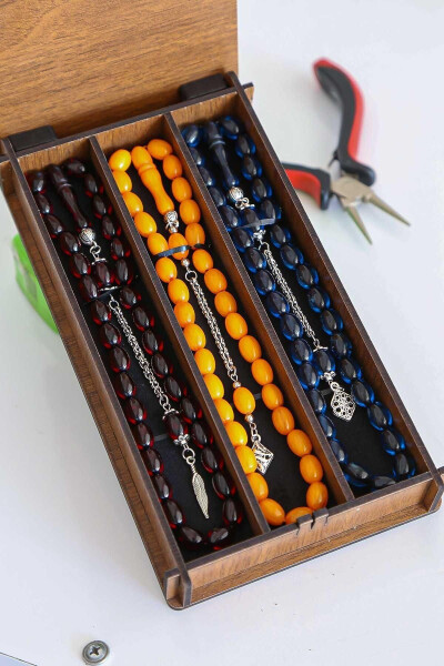 Amber Bead Prayer Set with Tassel in Wooden Box - 5