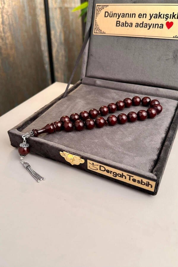 Amber fire effect prayer beads with silver design - 1