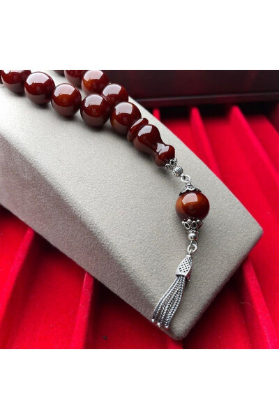 Amber fire effect prayer beads with silver design - 3