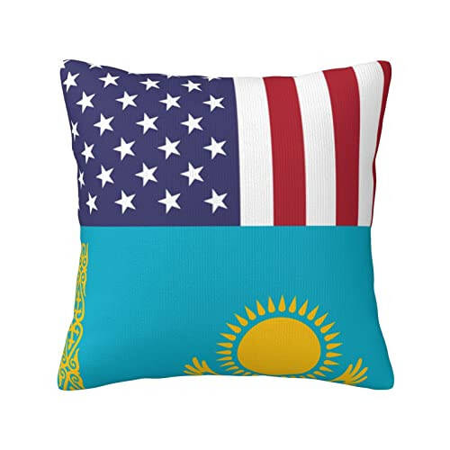 America Kazakhstan Friendship Flag Soft Comfortable Double Sided Plush Pillow Case with Strong Home Practicality 18 X 18 in - 1