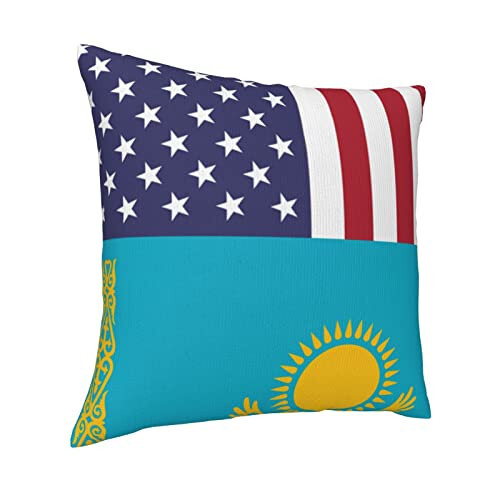 America Kazakhstan Friendship Flag Soft Comfortable Double Sided Plush Pillow Case with Strong Home Practicality 18 X 18 in - 2