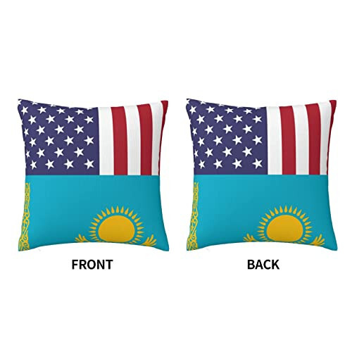 America Kazakhstan Friendship Flag Soft Comfortable Double Sided Plush Pillow Case with Strong Home Practicality 18 X 18 in - 3