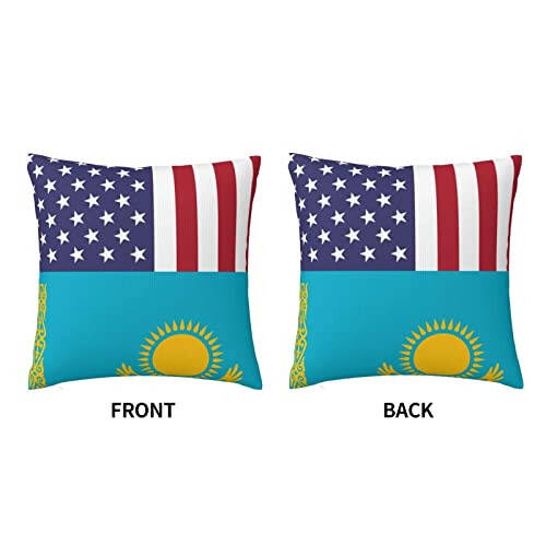 America Kazakhstan Friendship Flag Soft Comfortable Double Sided Plush Pillow Case with Strong Home Practicality 18 X 18 in - 3