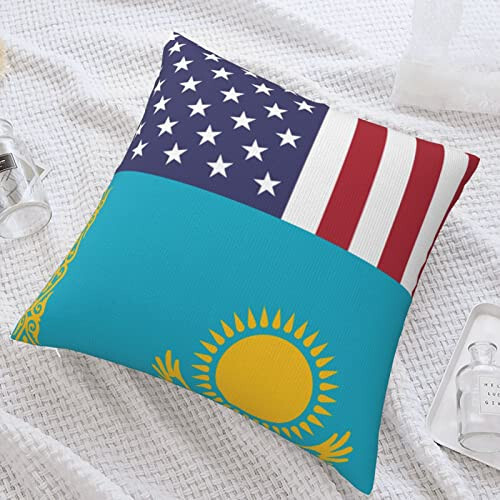 America Kazakhstan Friendship Flag Soft Comfortable Double Sided Plush Pillow Case with Strong Home Practicality 18 X 18 in - 5