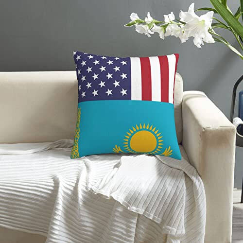 America Kazakhstan Friendship Flag Soft Comfortable Double Sided Plush Pillow Case with Strong Home Practicality 18 X 18 in - 6