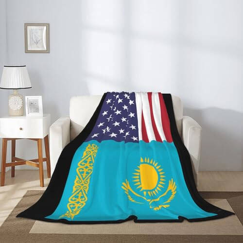 American Flag and Kazakhstan Flag Throw Blankets 40