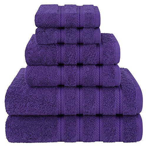 American Soft Linen Luxury 6 Piece Towel Set, 2 Bath Towels 2 Hand Towels 2 Washcloths, 100% Cotton Turkish Towels for Bathroom, Purple Towel Sets - 1