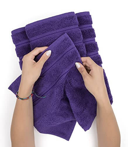 American Soft Linen Luxury 6 Piece Towel Set, 2 Bath Towels 2 Hand Towels 2 Washcloths, 100% Cotton Turkish Towels for Bathroom, Purple Towel Sets - 5