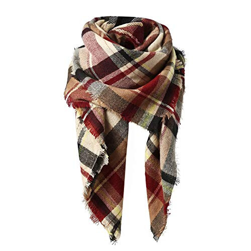 American Trends Womens Fall Winter Scarf Plaid Tassel Soft Warm Blanket Scarves Womens Shawl Wraps - 1