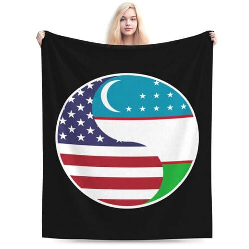 Amerika va O'zbekistonning Yin Yang Bayrog'i Kombinatsiyasi Kreslo uchun 60''x50'' To'shak Divan Super Yumshoq Qulay Adyol Flanel Adyol va Tasmalar - 1