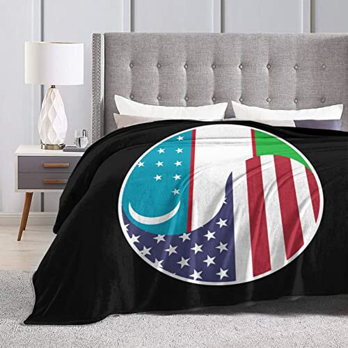 Amerika va O'zbekistonning Yin Yang Bayrog'i Kombinatsiyasi Kreslo uchun 60''x50'' To'shak Divan Super Yumshoq Qulay Adyol Flanel Adyol va Tasmalar - 3