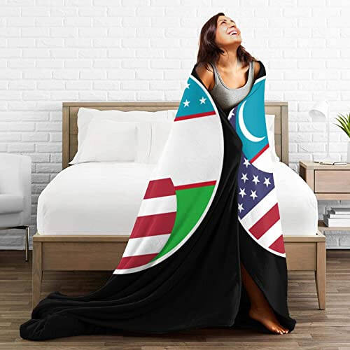 Amerika va O'zbekistonning Yin Yang Bayrog'i Kombinatsiyasi Kreslo uchun 60''x50'' To'shak Divan Super Yumshoq Qulay Adyol Flanel Adyol va Tasmalar - 6