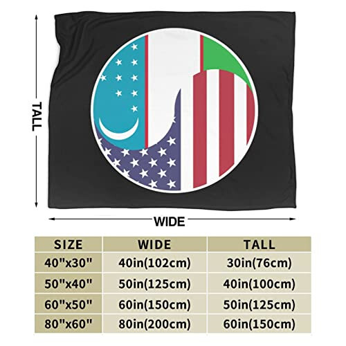 Amerika va O'zbekistonning Yin Yang Bayrog'i Kombinatsiyasi Kreslo uchun 60''x50'' To'shak Divan Super Yumshoq Qulay Adyol Flanel Adyol va Tasmalar - 7