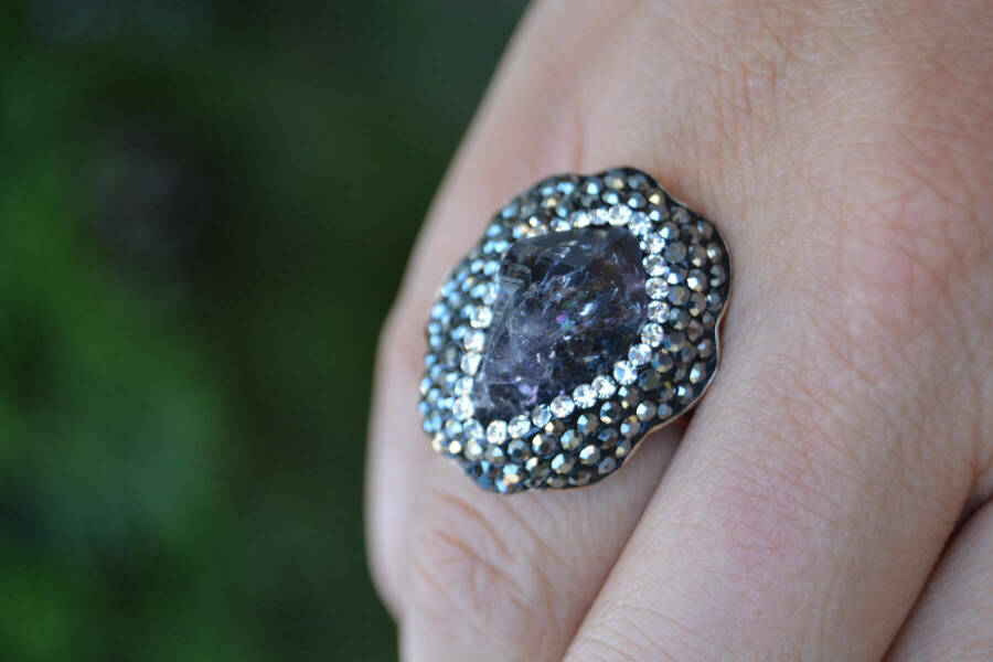 Amethyst Natural Stone Custom Design Adjustable Women's Ring - 2