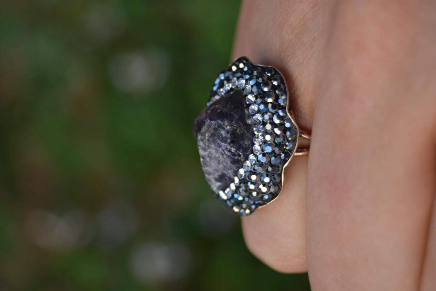 Amethyst Natural Stone Custom Design Adjustable Women's Ring - 3