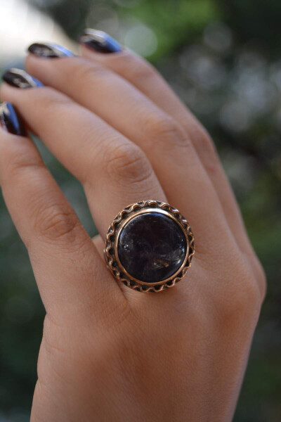 Amethyst Natural Stone Handmade Adjustable Women's Ring - 5