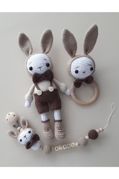 Amigurumi Onesie Bunny Newborn Set Sleep Buddy Rattle And Pacifier Chain - 4