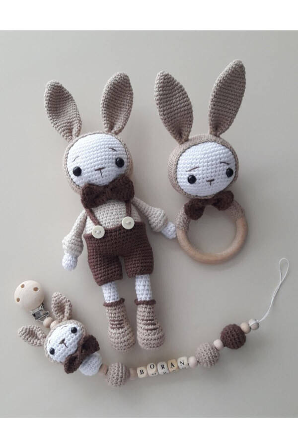 Amigurumi Onesie Bunny Newborn Set Sleep Buddy Rattle And Pacifier Chain - 3