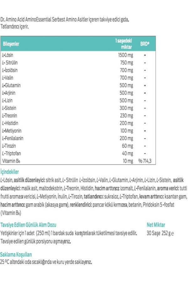 Aminoessential Serbest Amino Asitler İçeren Takviye Edici Gıda - 2