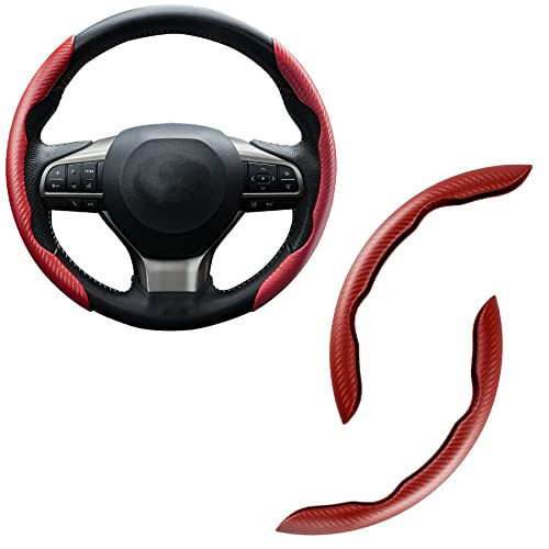 Amiss Carbon Fiber Anti-Skid Steering Wheel Protector, Segmented Butterfly Universal Wheel Cover, Car Interior Accessories (Red) - 1