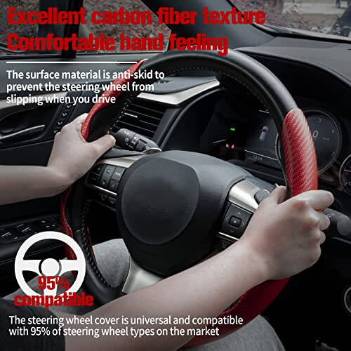 Amiss Carbon Fiber Anti-Skid Steering Wheel Protector, Segmented Butterfly Universal Wheel Cover, Car Interior Accessories (Red) - 2