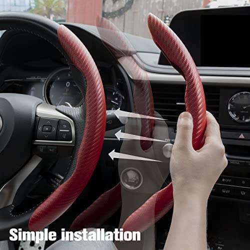 Amiss Carbon Fiber Anti-Skid Steering Wheel Protector, Segmented Butterfly Universal Wheel Cover, Car Interior Accessories (Red) - 4