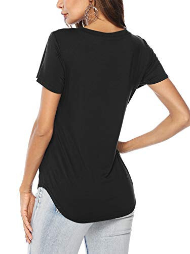 Amoretu Womens T Shirts V Neck Short Sleeve Tshirt Basic Tee Curved Hem Tops - 2