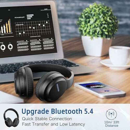 AMORNO Bluetooth Kulaklıklar Kulak Üstü, 68 Saat Çalma Süresi Kablosuz Kulaklıklar Mikrofonlu, Katlanabilir Ayarlanabilir Hafif HiFi Stereo Kulaklık Cep Telefonu/Bilgisayar/İş/Seyahat/Ev/Ofis İçin (Siyah) - 4