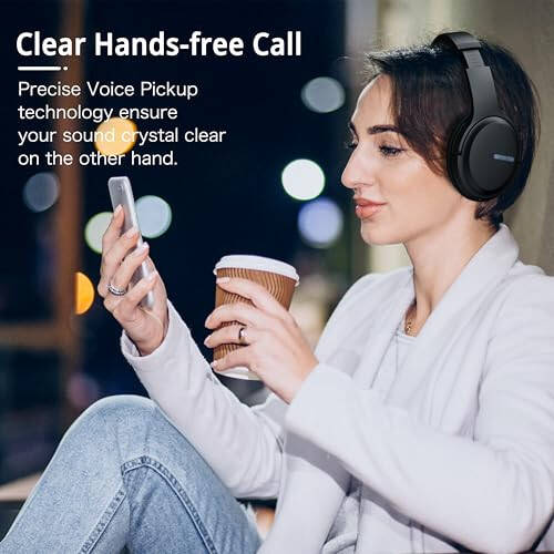 AMORNO Bluetooth Kulaklıklar Kulak Üstü, 68 Saat Çalma Süresi Kablosuz Kulaklıklar Mikrofonlu, Katlanabilir Ayarlanabilir Hafif HiFi Stereo Kulaklık Cep Telefonu/Bilgisayar/İş/Seyahat/Ev/Ofis İçin (Siyah) - 6