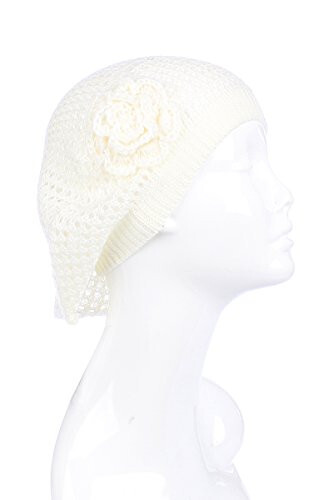 an Womens Crochet Hat Flower Beanie Beret Fashion Accessory Lightweight Knit Cap - 2