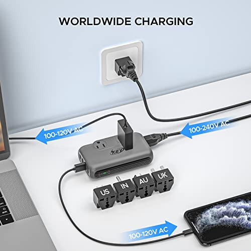 Anahtarlı Güç Dönüştürücü, 220V'den 110V'ye, Gerilim Düşürme Dönüştürücü ve Güç Adaptörü, Uluslararası Seyahat, USB-C & USB-A, E/F/I/A/G/D Tipi, 230 Watt, Gri - 4