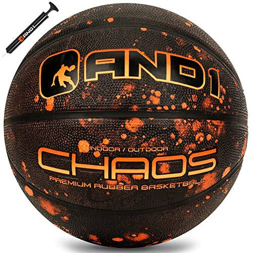 AND1 Chaos Basketball: Official Regulation Size 7 (29.5 inches) Rubber - Deep Channel Construction Streetball, Made for Indoor Outdoor Basketball Games - 1