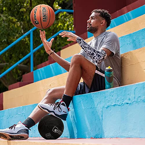 AND1 Fantom Rezinali Basketbol - Rasmiy Hajmli Ko'cha Basketboli, Yopiq va Ochiq Basketbol O'yinlari Uchun Mo'ljallangan, Shishirilgan Holatda Sotiladi, Qora, 7-Hajm - 4