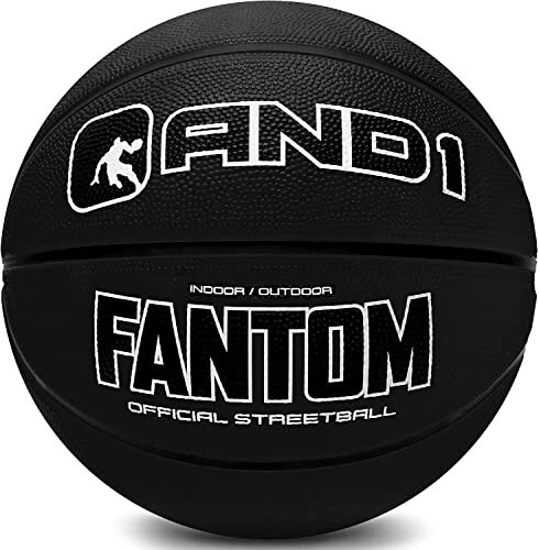 AND1 Fantom Rubber Basketball - Official Size Streetball, Made for Indoor and Outdoor Basketball Games, Sold Inflated, Black, Size 7 - 1