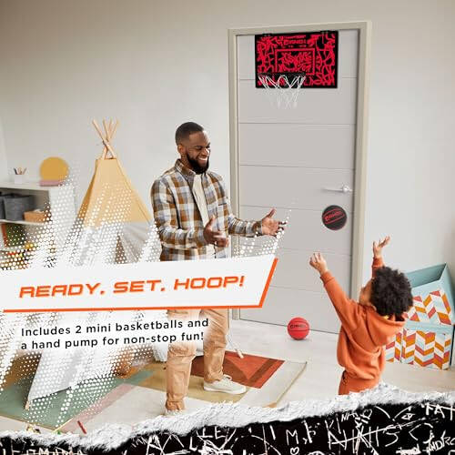 AND1 Over the Door Mini Basketball Hoop: 18x12 Shatterproof Backboard, 2 Mini Basketballs, and Hand Pump Included - Ultimate Indoor Basketball Accessory for Kids and Adults, No Tools Required - 2