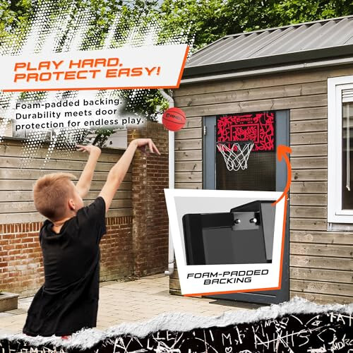 AND1 Over the Door Mini Basketball Hoop: 18x12 Shatterproof Backboard, 2 Mini Basketballs, and Hand Pump Included - Ultimate Indoor Basketball Accessory for Kids and Adults, No Tools Required - 4