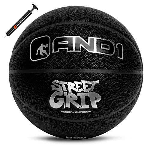 AND1 Street Grip Premium Composite Leather Basketball & Pump - Official Size 7 (29.5”) Streetball, Made for Indoor and Outdoor Basketball Games - 1