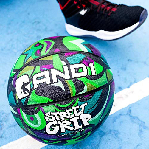 AND1 Street Grip Premium Kompozit Teri Basketbol To'pi va Nasos - Rasmiy O'lcham 7 (29,5”) Ko'cha Basketboli, Yopiq va Ochiq Havoda Basketbol O'yinlari Uchun Mo'ljallangan - 5