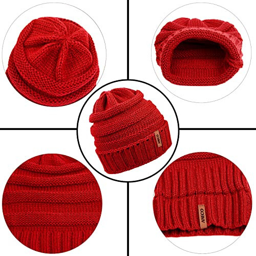 Aneco Winter Warm Knitted Sets Buffalo Plaid Scarf Beanie Hat Touch Screen Gloves and Winter Ear Warmer Set for Men or Women - 2