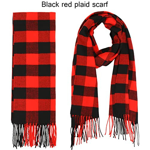 Aneco Winter Warm Knitted Sets Buffalo Plaid Scarf Beanie Hat Touch Screen Gloves and Winter Ear Warmer Set for Men or Women - 6