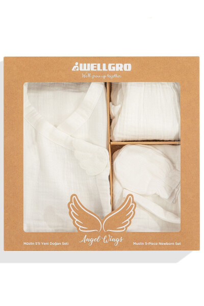 Angel Wings Muslin 5 Pack Newborn Set - White - 1