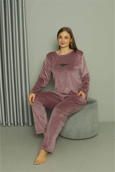 Angelino Lingerie Plus Size Women's Velvet Purple Pajama Set 20628 - 2