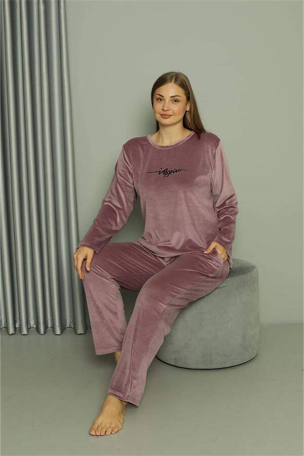 Angelino Lingerie Plus Size Women's Velvet Purple Pajama Set 20628 - 2