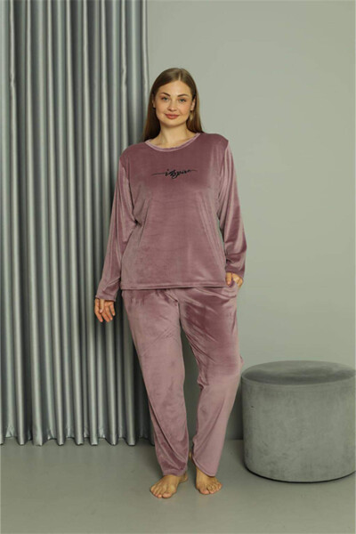 Angelino Lingerie Plus Size Women's Velvet Purple Pajama Set 20628 - 3