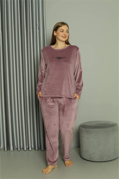 Angelino Lingerie Plus Size Women's Velvet Purple Pajama Set 20628 - 4