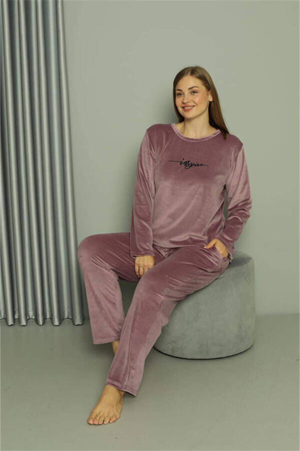 Angelino Lingerie Plus Size Women's Velvet Purple Pajama Set 20628 - 5