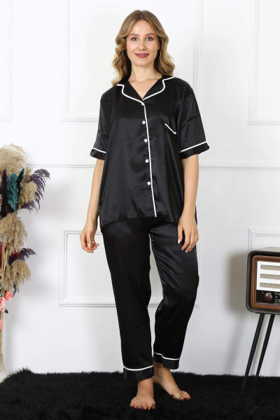 Angelino Lingerie Women's Plus Size Black Satin Pajama Set 10303 - 1