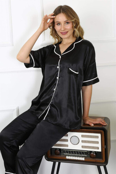 Angelino Lingerie Women's Plus Size Black Satin Pajama Set 10303 - 3