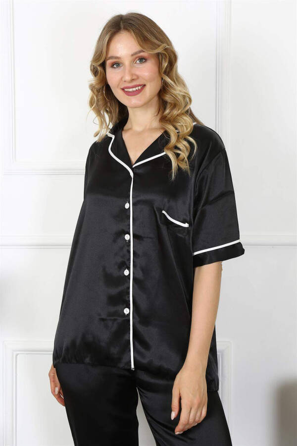 Angelino Lingerie Women's Plus Size Black Satin Pajama Set 10303 - 4